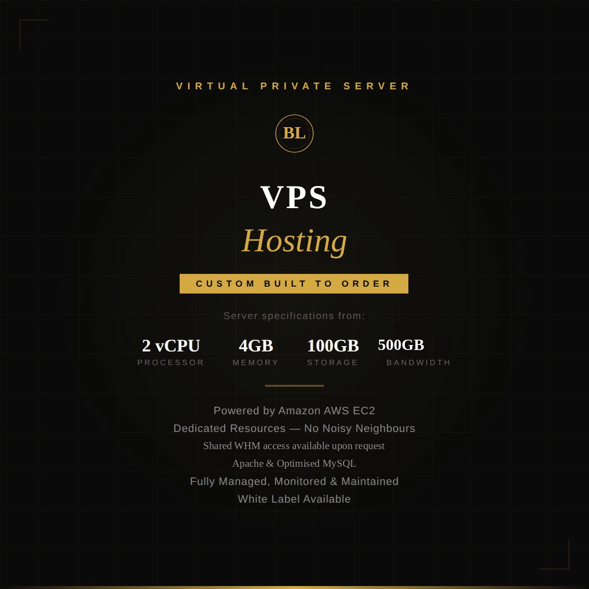 Managed VPS hosting server dashboard showing Australian premium hosting specifications