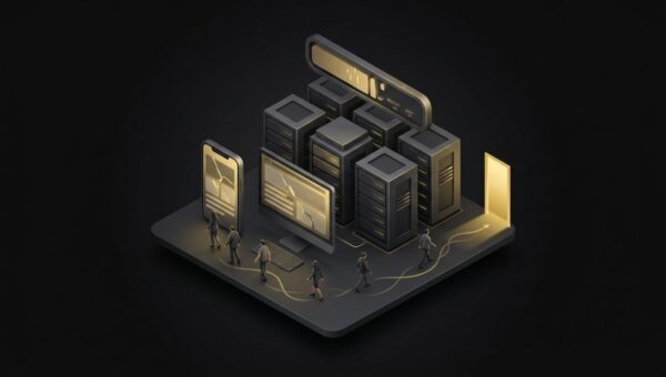 "Your Hosting Is Slow and Your Customers Have Already Noticed". No text, no labels, no annotations. Premium, modern aesthetic like an Apple keynote illustration. Overarching colour scheme of dark black (#0A0A0A) background with gold (#D4A843) accent lighting.